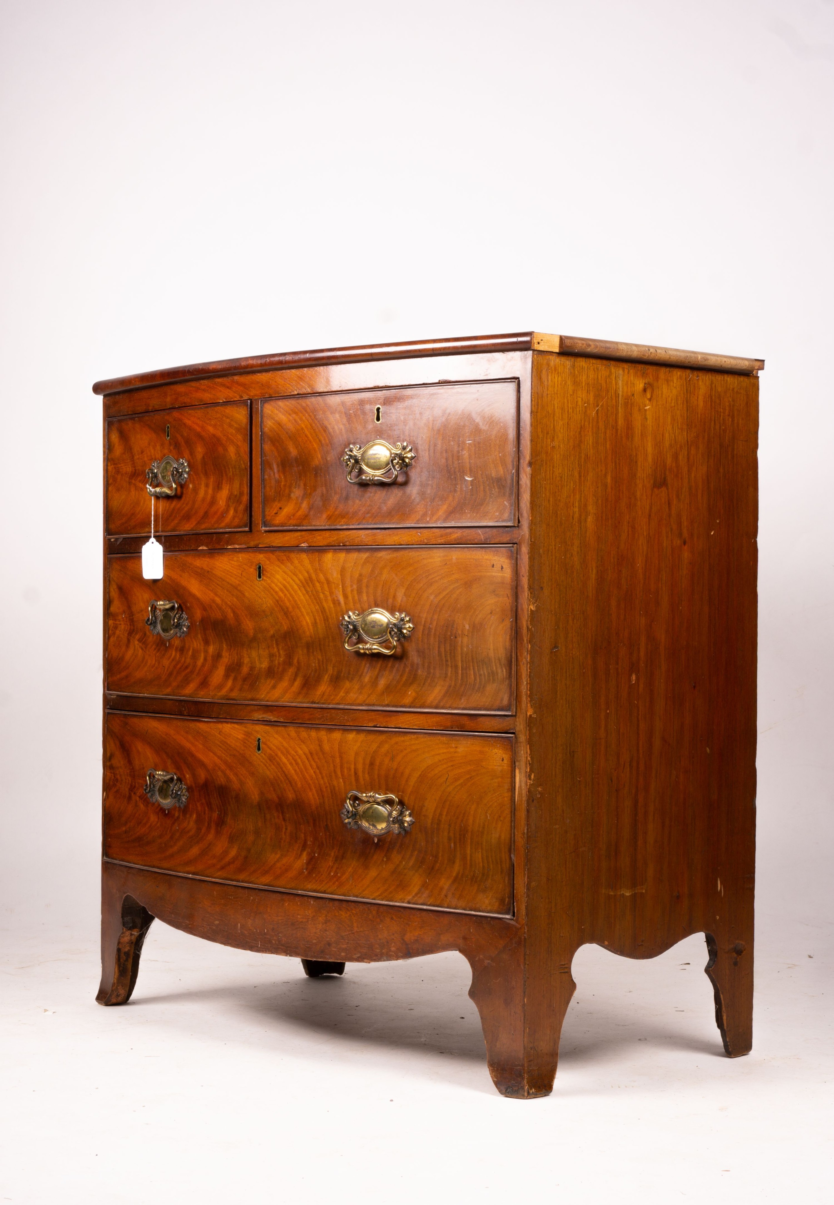 A Regency mahogany bow fronted chest, width 90cm, depth 50cm, height 90cm